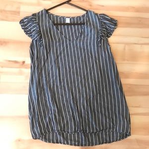 Blue stripe flowy cap sleeve blouse